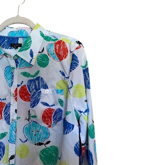 Talbots Womens Size Large Multicolor Apple Novelty Artsy Print Button Up Shirt - Picture 3 of 7